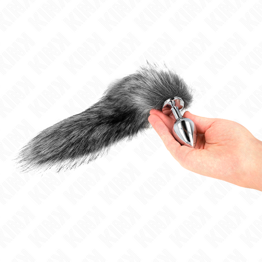 KINK - ANAALPLUG MAAT M 8 X 3,5 CM MET SYNTHETISCHE STAART 40 CM GRIJS