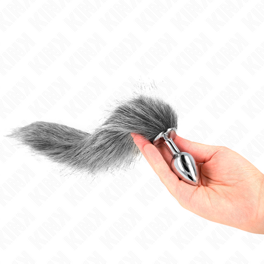 KINK - ANALE PLUG MAAT S 7 X 3 CM MET SYNTHETISCHE STAART 40 CM GRIJS