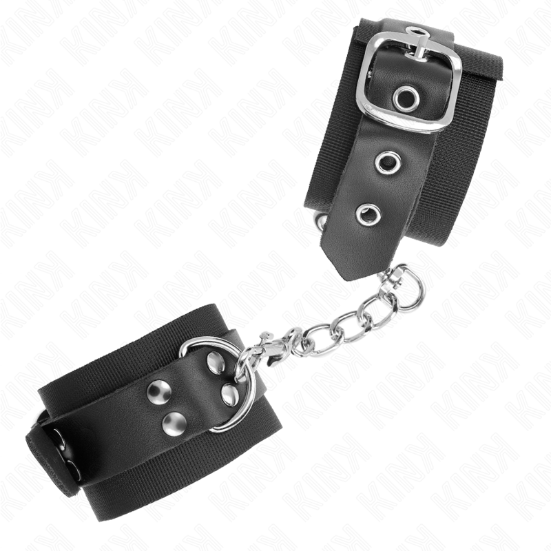 KINK - NYLON POLSBANDJES ZWART MET LEREN RIEM ZWART VERSTELBAAR 19-29 CM X 5.1 CM