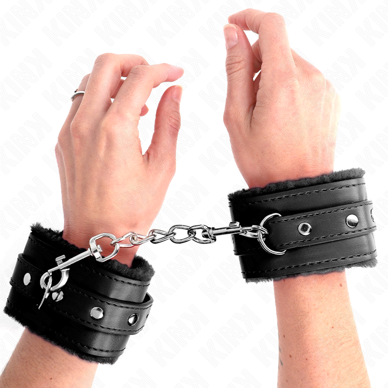 KINK - PREMIUM MET BONT GEVOERDE POLSBOEIEN ZWART MET ZWARTE RIEM VERSTELBAAR 17-29 CM X 6 CM