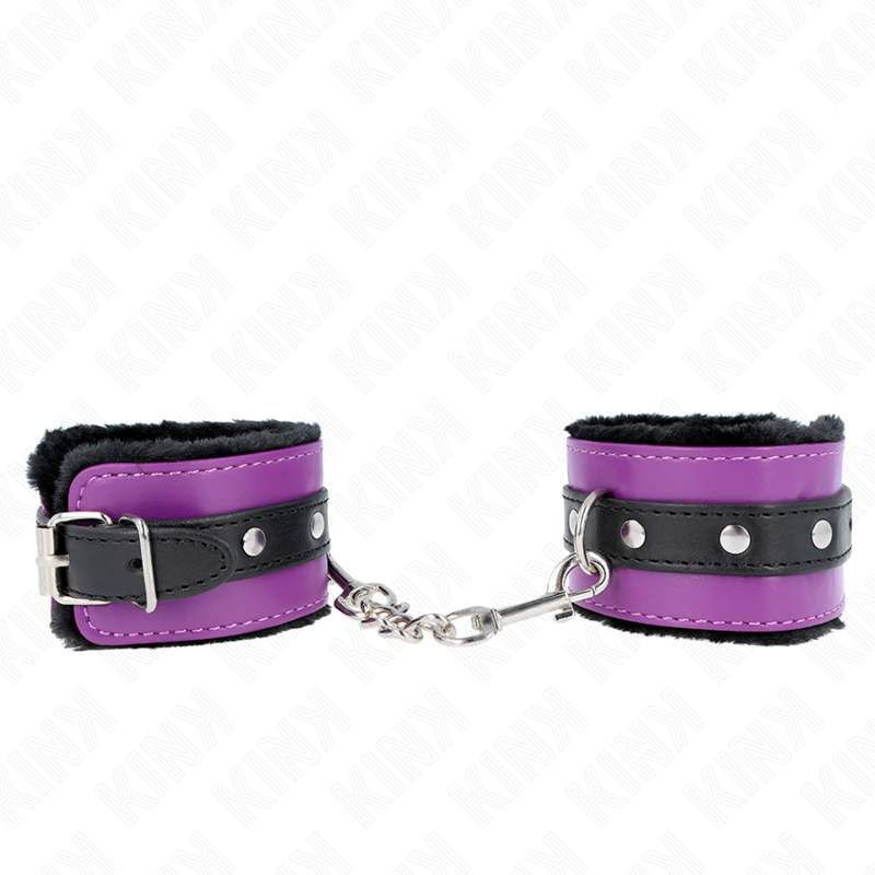 KINK - PREMIUM MET BONT GEVOERDE POLSBANDEN ZWART MET PAARS/ZWARTE RIEM VERSTELBAAR 17-29 CM X 6 CM
