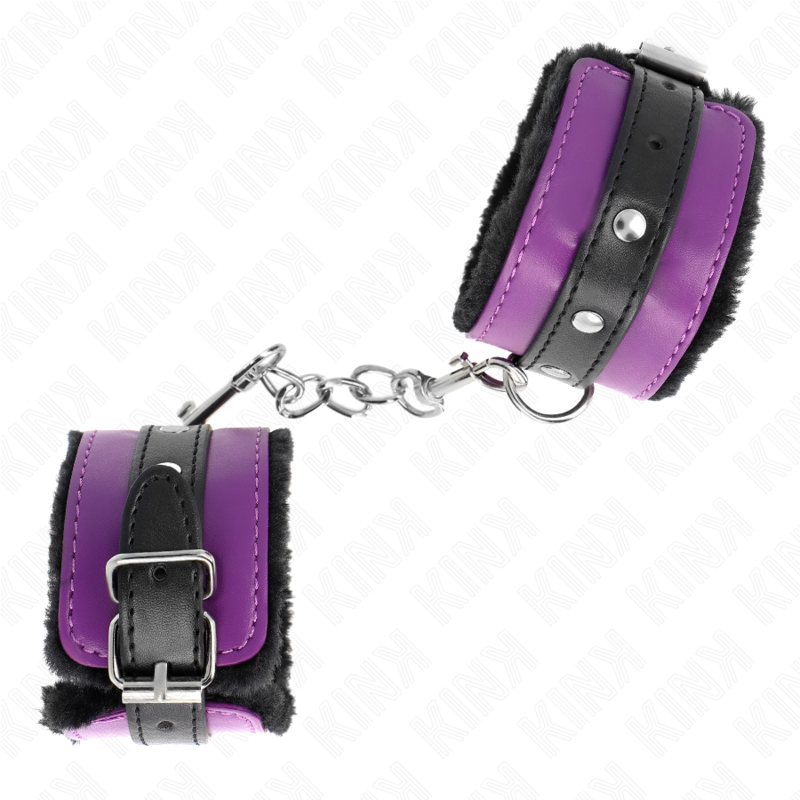 KINK - PREMIUM MET BONT GEVOERDE POLSBANDEN ZWART MET PAARS/ZWARTE RIEM VERSTELBAAR 17-29 CM X 6 CM