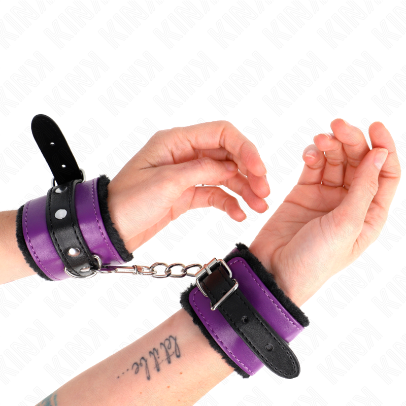 KINK - PREMIUM MET BONT GEVOERDE POLSBANDEN ZWART MET PAARS/ZWARTE RIEM VERSTELBAAR 17-29 CM X 6 CM
