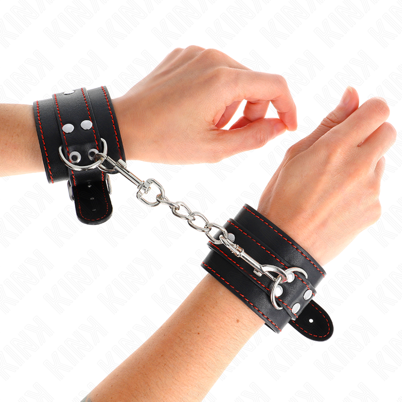 KINK - POLSBROEKEN ZWART MET RODE VOERING VERSTELBAAR 20-28 CM X 5.5 CM