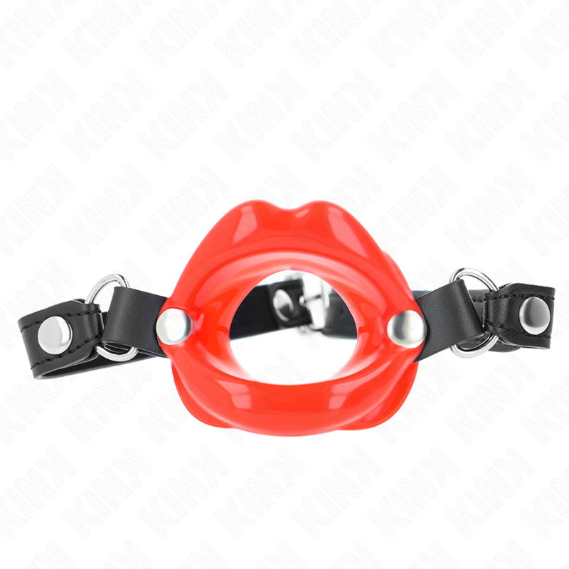 KINK - LIP 8 CM GAG MET RODE KUNSTLEDEREN BAND 63 x 2 CM VERSTELBAAR 39-58 CM
