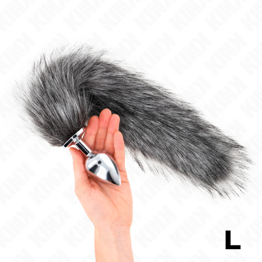 KINK - ANAALPLUG MAAT L 10 X 4 CM MET SYNTHETISCHE STAART 40 CM GRIJS