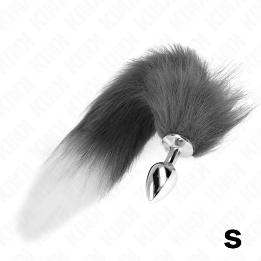 KINK - ANALE PLUG MAAT S 7 X 3 CM MET SYNTHETISCHE STAART 40 CM GRIJS EN WIT