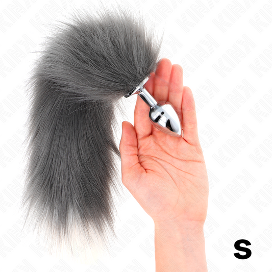 KINK - ANALE PLUG MAAT S 7 X 3 CM MET SYNTHETISCHE STAART 40 CM GRIJS EN WIT
