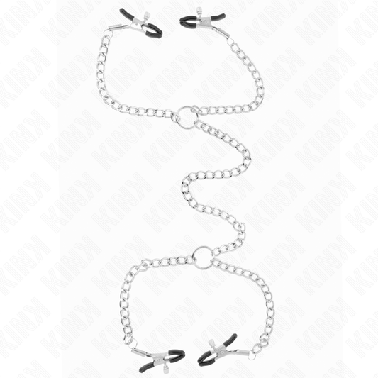 KINK - 4 TEPELKLEMMEN MET KETTING 32 CM MET KLEINE KETTINGEN 14 CM