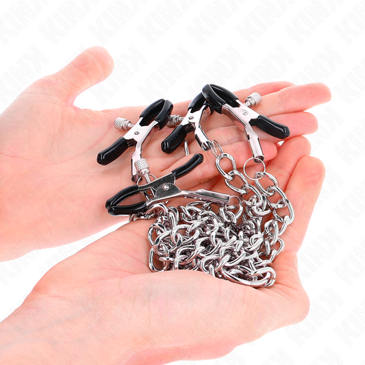 KINK - 4 TEPELKLEMMEN MET KETTING 32 CM MET KLEINE KETTINGEN 14 CM