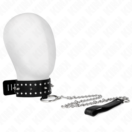 KINK - HALSBAND MET RIEM 65 CM MET ZILVEREN STUDS MODEL 1 VERSTELBAAR 36-43 CM X 5 CM