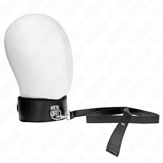 KINK - HALSBAND MET RIEM 116 CM MET ZILVEREN STUDS MODEL 4 ZWART VERSTELBAAR 40-48 CM X 6 CM