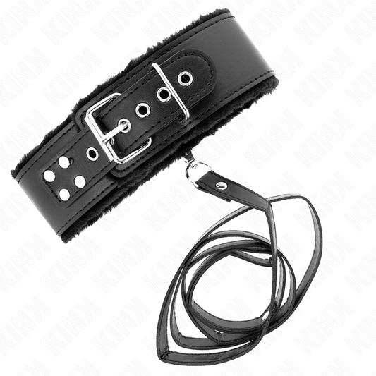 KINK - HALSBAND MET RIEM 116 CM MET ZILVEREN STUDS MODEL 4 ZWART VERSTELBAAR 40-48 CM X 6 CM