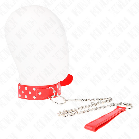 KINK - RING RIVET BANDKETTING MET RIEM 65 CM ROOD VERSTELBAAR 36-50 CM X 3,8 CM