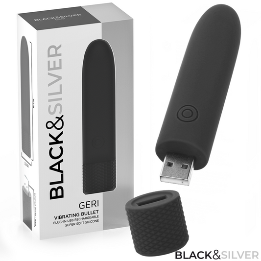 ZWART & ZILVER - GERI USB OPLAADBARE TRILLBULLET 8 TRILLINGEN ZWART 10 X 2,2 CM
