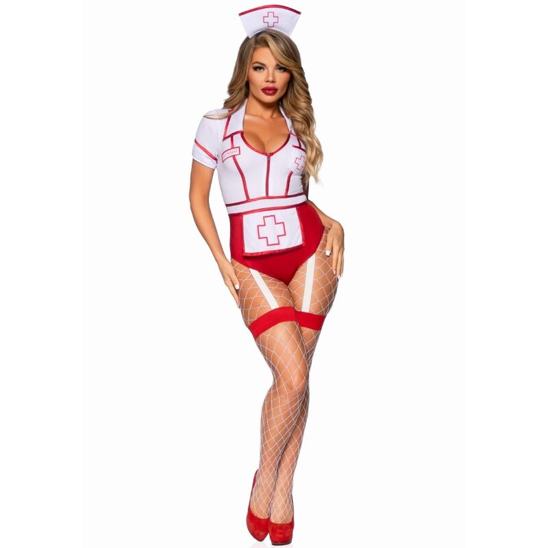 LEG AVENUE - SEXY VERPLEEGSTERKOSTUUM ROOD/WIT M