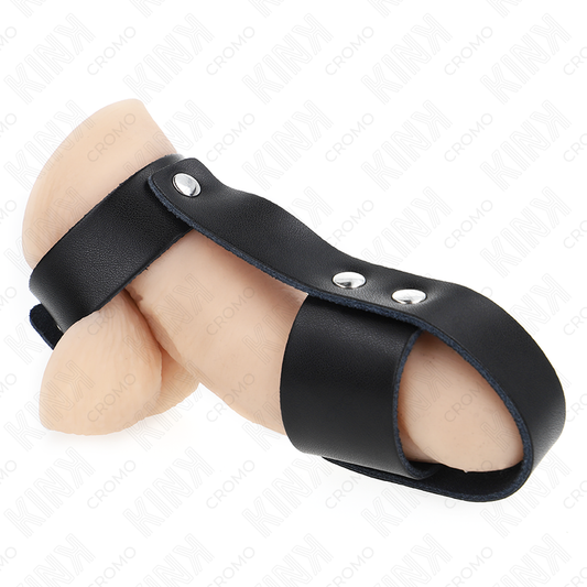 KINK - LEREN PENIS KOOI RING MET VERSTELBARE BAL VERDELER