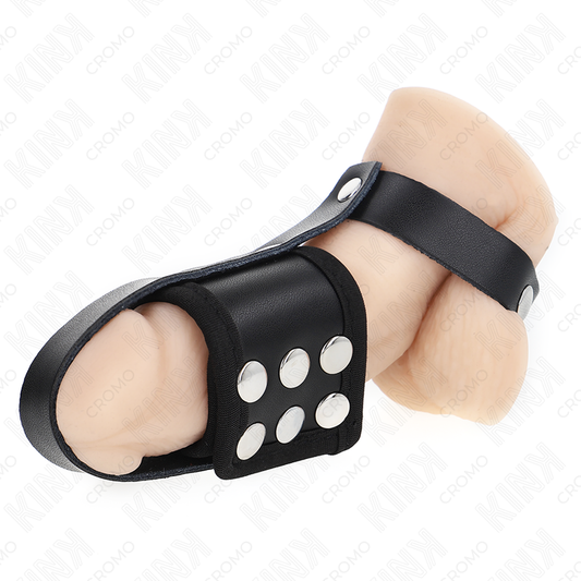 KINK - LEREN PENIS KOOI RING MET VERSTELBARE GECOATE BALVERDELER BAND
