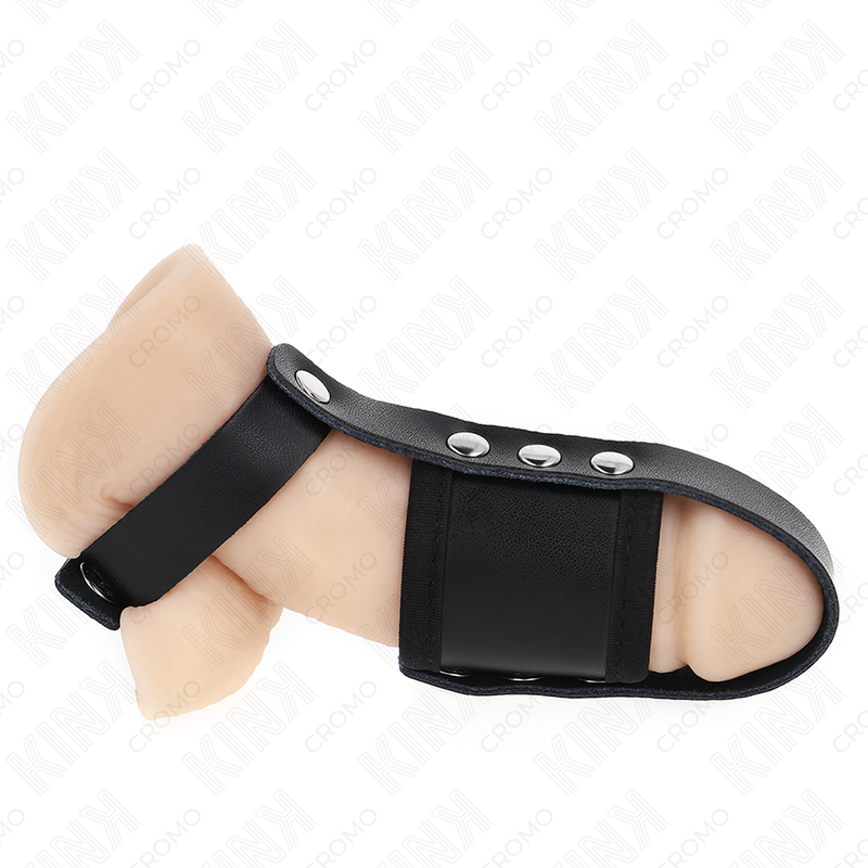 KINK - LEREN PENIS KOOI RING MET VERSTELBARE GECOATE BALVERDELER BAND
