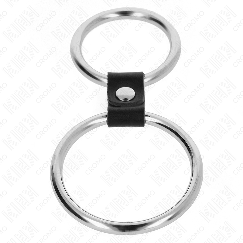 KINK - DUBBELE METALEN PENISRING 3,7 CM TOT 5 CM VERBONDEN MET LEREN BAND MODEL 1