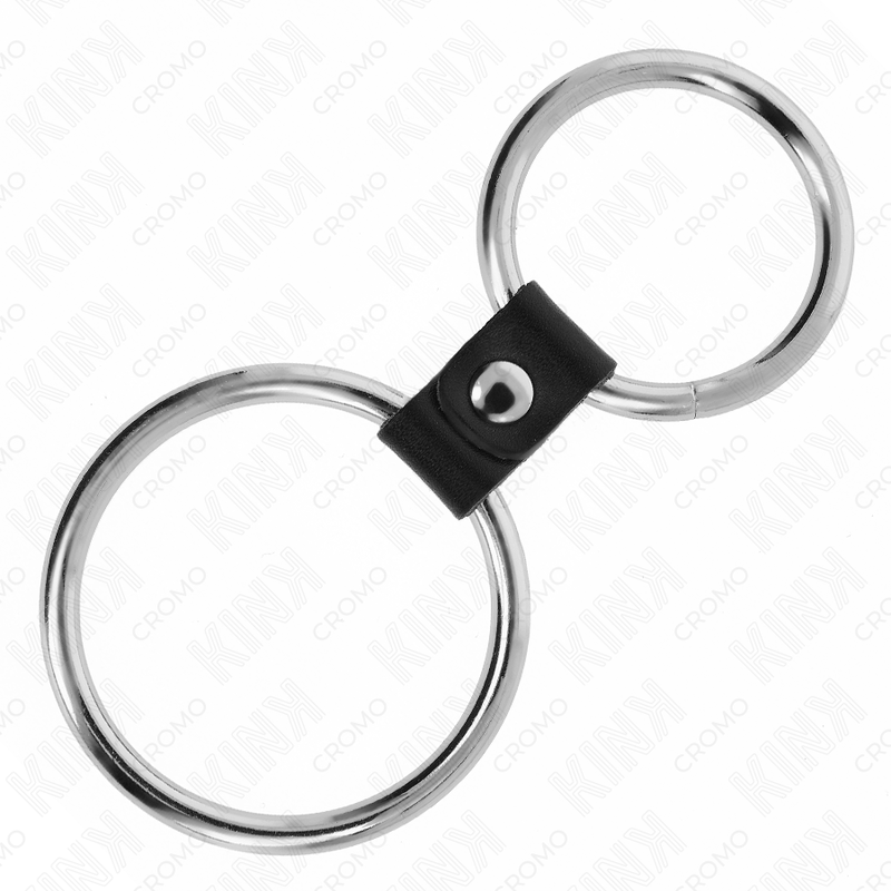 KINK - DUBBELE METALEN PENISRING 3,7 CM TOT 5 CM VERBONDEN MET LEREN BAND MODEL 1