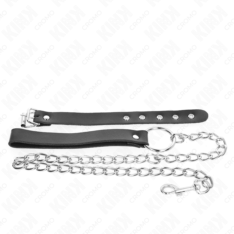 KINK - LEREN PENISRING MET BANDJE 21,5 X 2 CM EN METALEN KETTING 60 CM