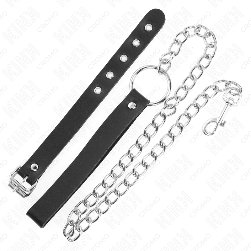 KINK - LEREN PENISRING MET BANDJE 21,5 X 2 CM EN METALEN KETTING 60 CM