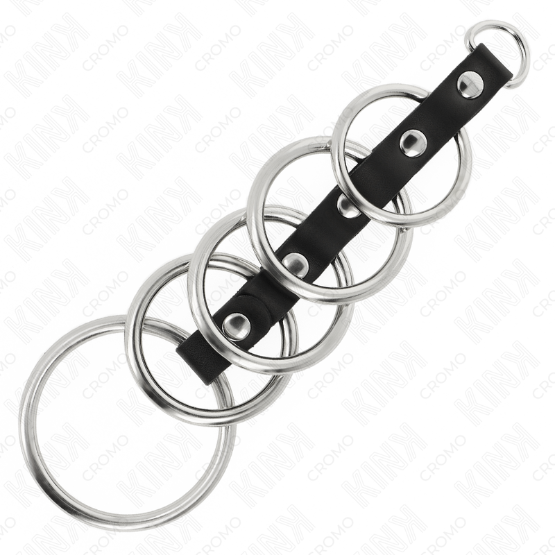 KINK - 5 METALEN PENISRINGEN 3,2 CM TOT 5 CM VERBONDEN DOOR LEER