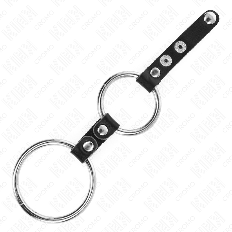 KINK - DUBBELE PENISRING 3,8 CM TOT 5 CM VERBONDEN MET LEER