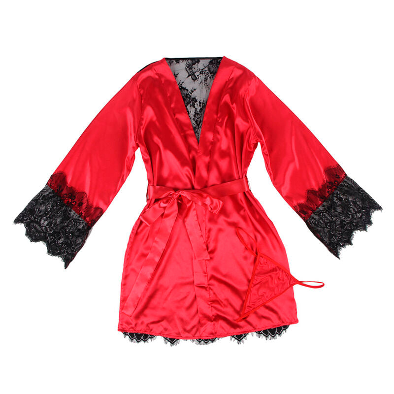 SUBBLIME - 954017 KANTEN DOORSCHIJNENDE RUG CAMISOLE + STRING ROOD/ZWART S/M