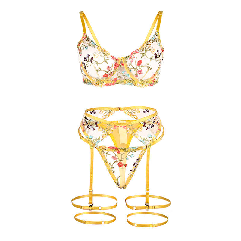 SUBBLIME - 954345 BH + STRING + JARRETELGORDEL BLOEMENDESSIN GEEL S/M