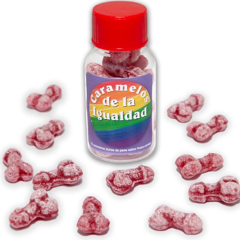 DIABLO PICANTE - 12 AARDBEI/KERSE PENISVORMIGE GELIJKHEIDSSNOEPJES