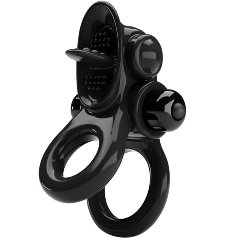 PRETTY LOVE - PASSIONATE RING DUBBELE VIBRERENDE RING + CLITORISSTIMULATOR ZWART
