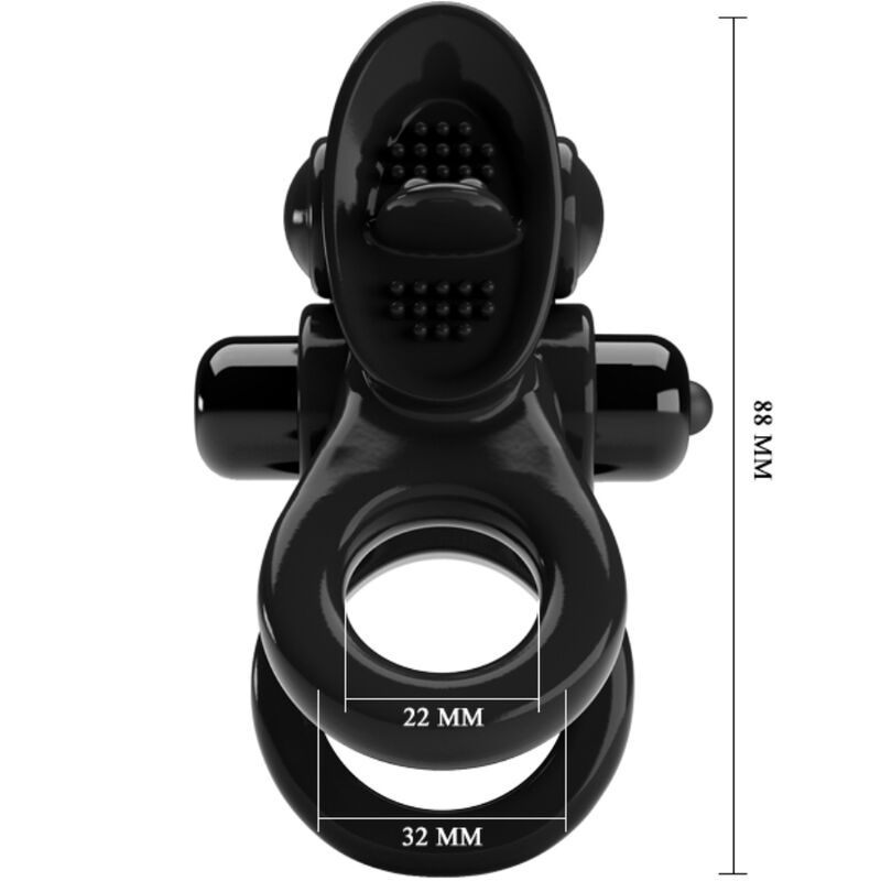PRETTY LOVE - PASSIONATE RING DUBBELE VIBRERENDE RING + CLITORISSTIMULATOR ZWART