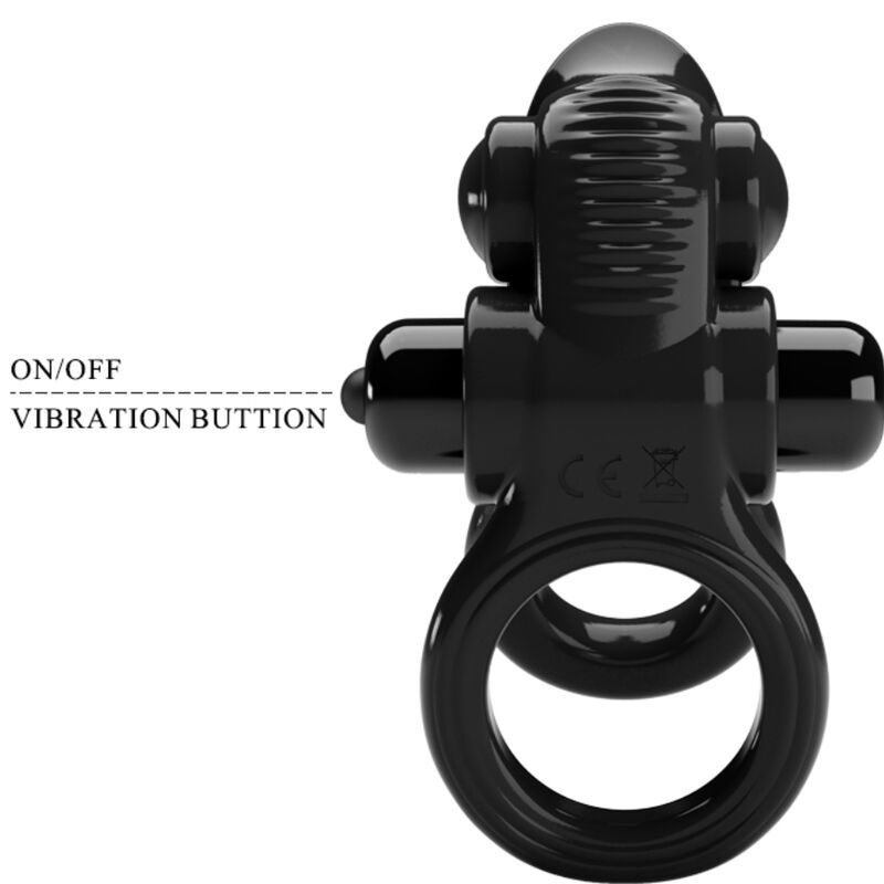 PRETTY LOVE - PASSIONATE RING DUBBELE VIBRERENDE RING + CLITORISSTIMULATOR ZWART