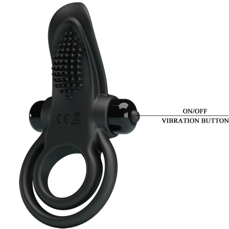 PRETTY LOVE - DUBBELE TRILLINGSRING + CLITORISSTIMULATOR 10 TRILLINGEN ZWART