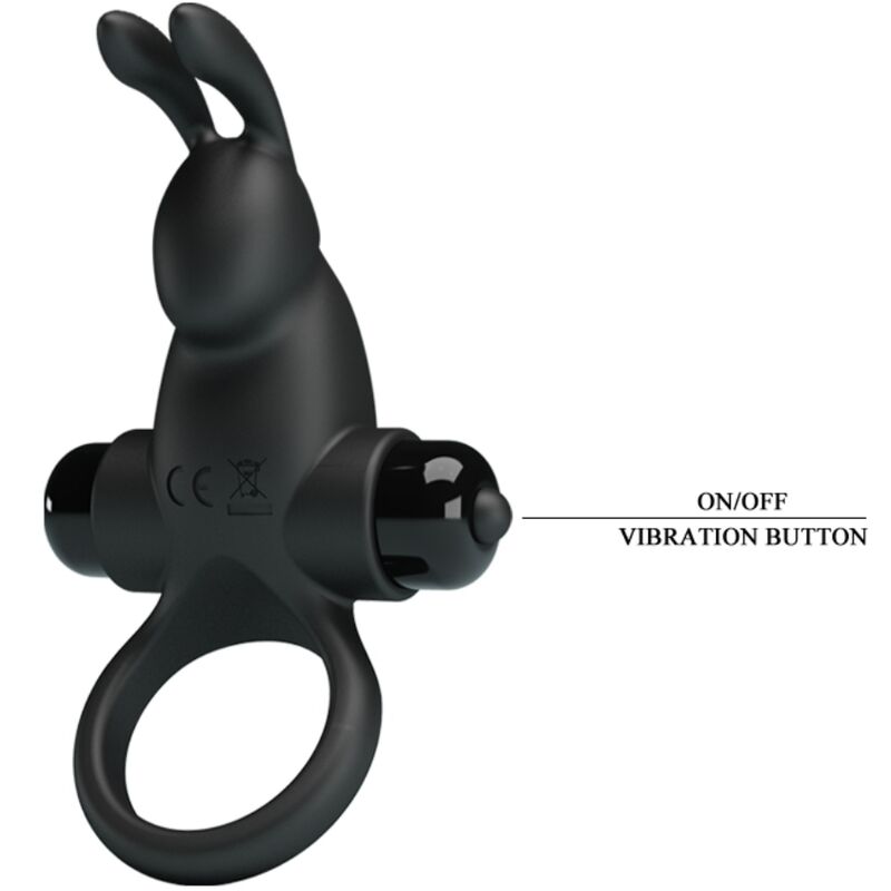 PRETTY LOVE - TRILLENDE RING + KONIJN CLITORIS STIMULATOR 10 TRILLINGEN ZWART
