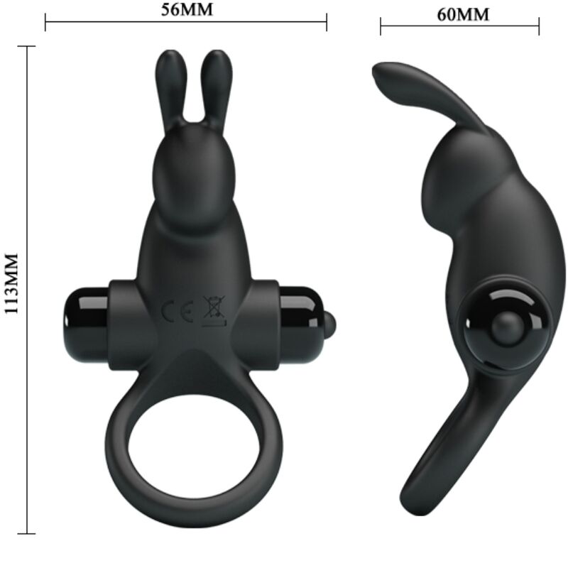 PRETTY LOVE - TRILLENDE RING + KONIJN CLITORIS STIMULATOR 10 TRILLINGEN ZWART