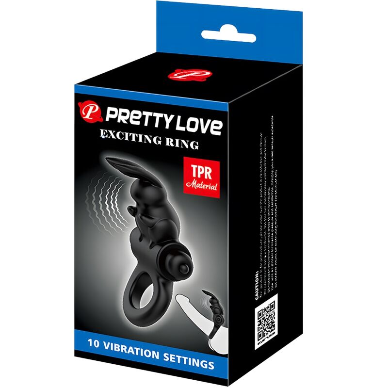 PRETTY LOVE - EXCITING RING RABBIT VIBRATORRING 10 TRILLINGEN ZWART