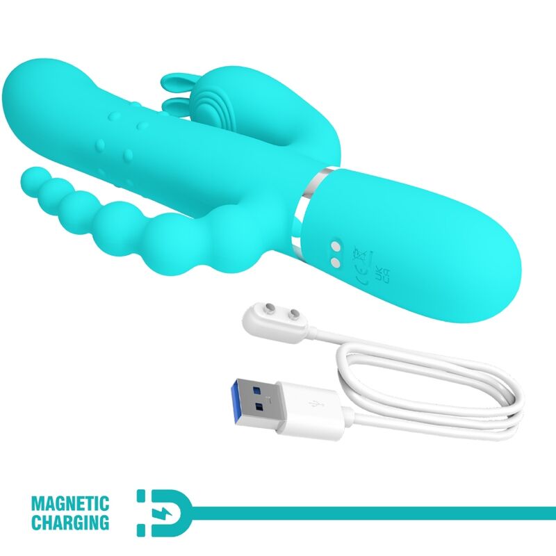 PRETTY LOVE - CAMMY 4-IN-1 MULTIFUNCTIONELE TRIPPLE RABBIT VIBRATOR BLAUW