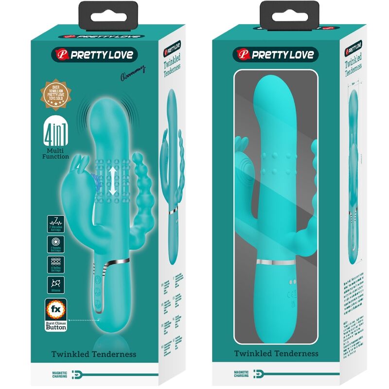 PRETTY LOVE - CAMMY 4-IN-1 MULTIFUNCTIONELE TRIPPLE RABBIT VIBRATOR BLAUW