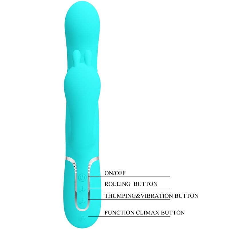 PRETTY LOVE - CAMMY 4-IN-1 MULTIFUNCTIONELE TRIPPLE RABBIT VIBRATOR BLAUW