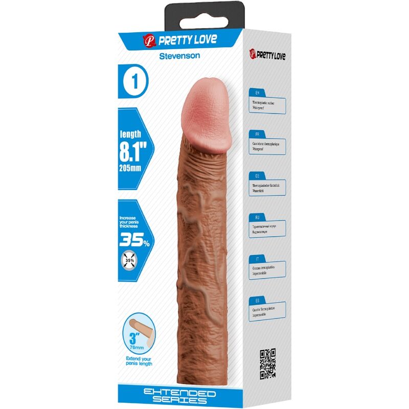 PRETTY LOVE - STEVENSON PENIS SLEEVE MET VERLENGSTUK VAN 7,6 CM MULATTO