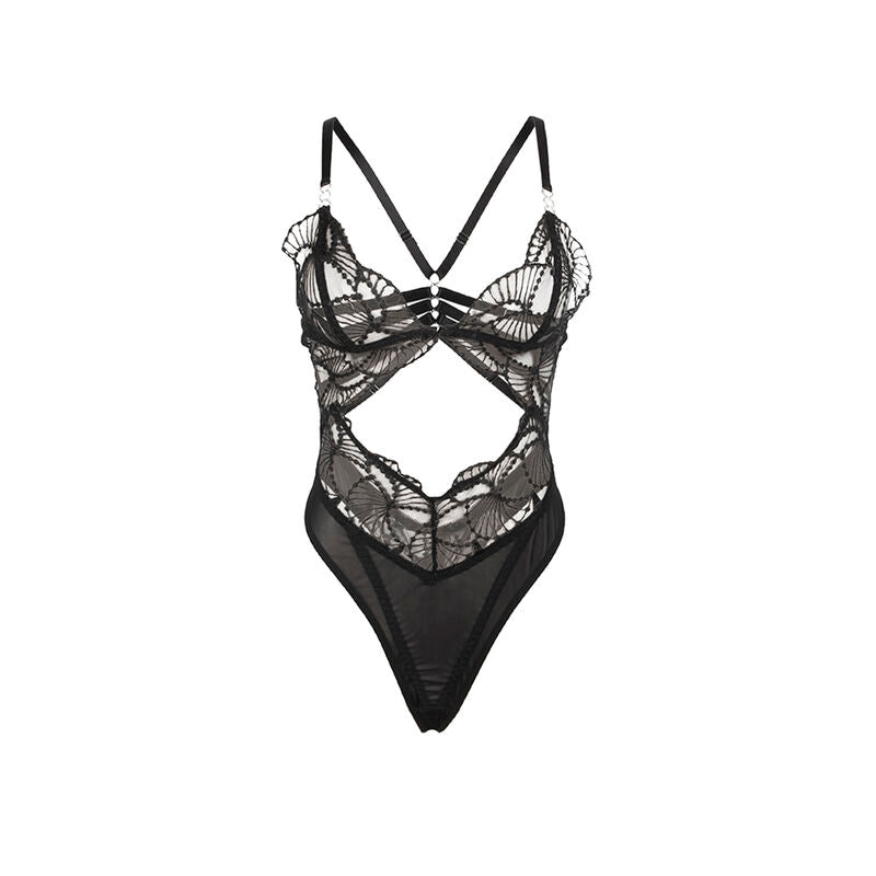 SUBBLIME - 955229 TRANSPARANTE BODYSUIT MET HOLLENDE KANT ZWART L/XL