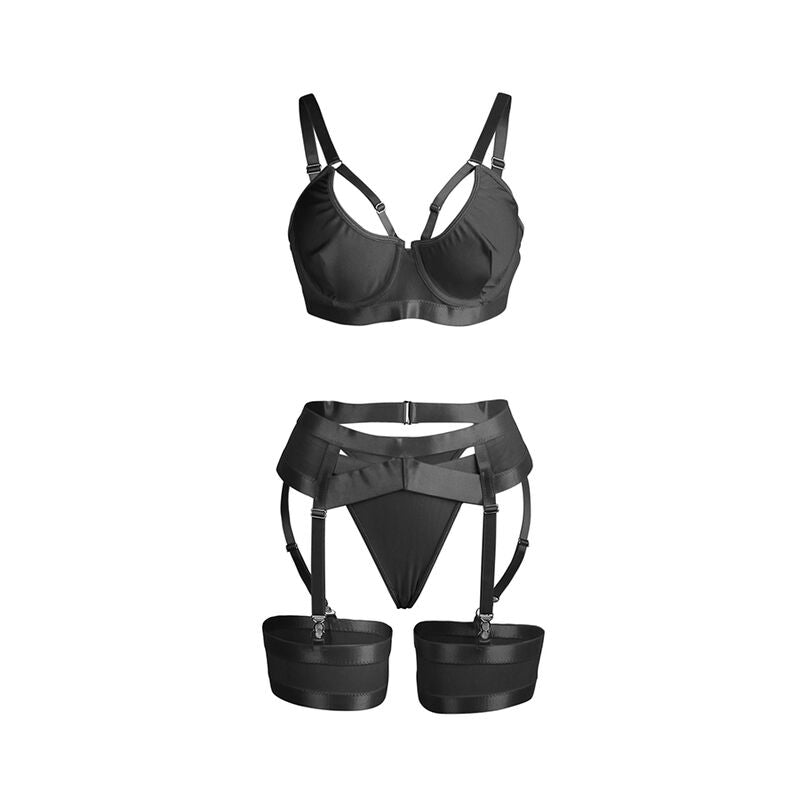 SUBBLIME - 955243 ZWARTE BONDAGE BH MET JARRETELSET L/XL