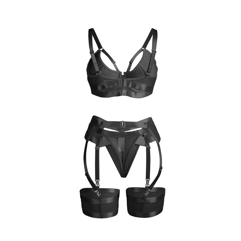 SUBBLIME - 955243 ZWARTE BONDAGE BH MET JARRETELSET L/XL