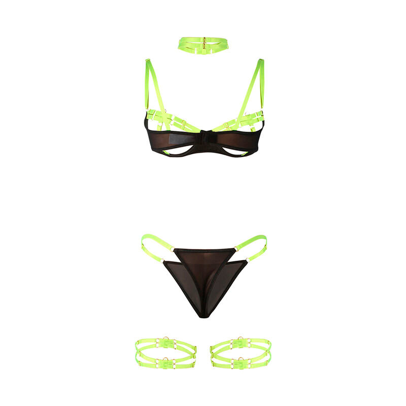 SUBBLIME - 955281 BH-SET MET KETTING EN BEENDETAILS FLUORESCEREND GROEN L/XL