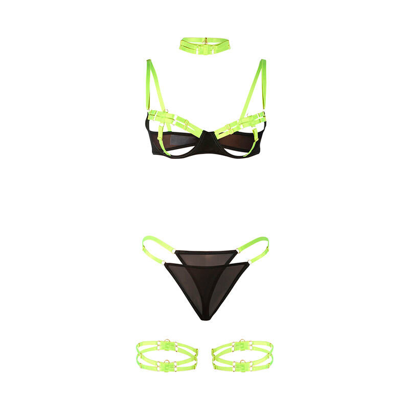 SUBBLIME - 955281 BH-SET MET KETTING EN BEENDETAILS FLUORESCEREND GROEN L/XL