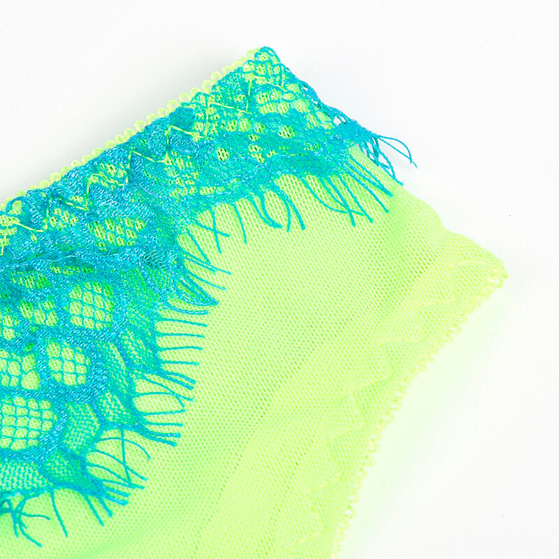 SUBBLIME - 955328 BH-SET MET KANT EN JARRETELBANDEN GROEN EN BLAUW L/XL