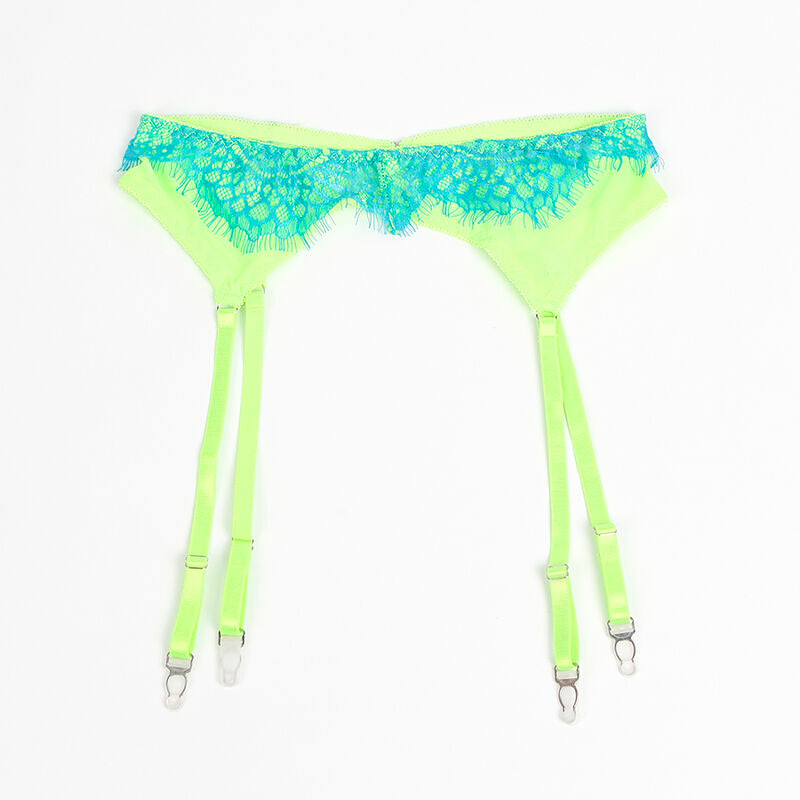SUBBLIME - 955328 BH-SET MET KANT EN JARRETELBANDEN GROEN EN BLAUW L/XL